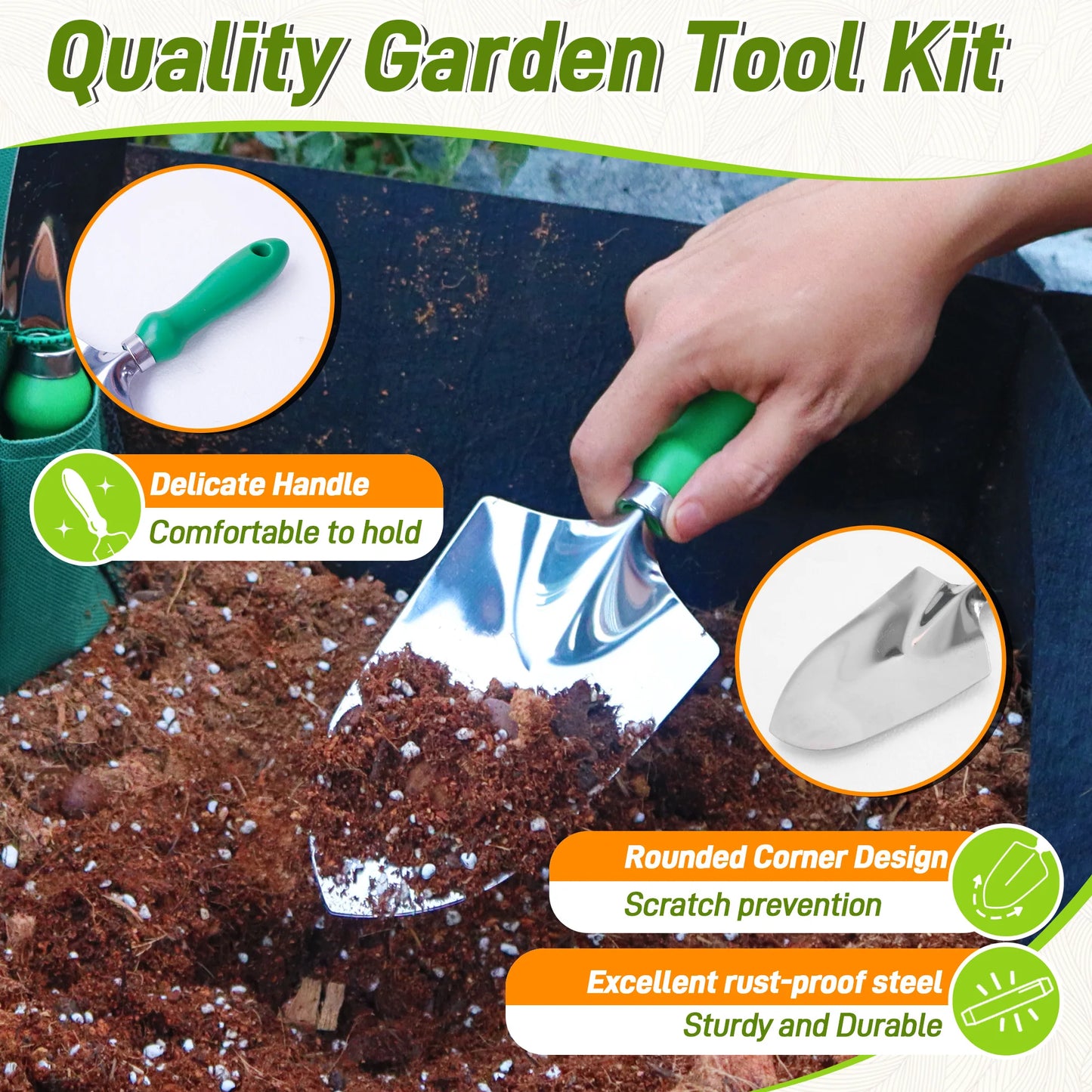 Garden Tool Set with Organizer Handbag for Planting and Pruning