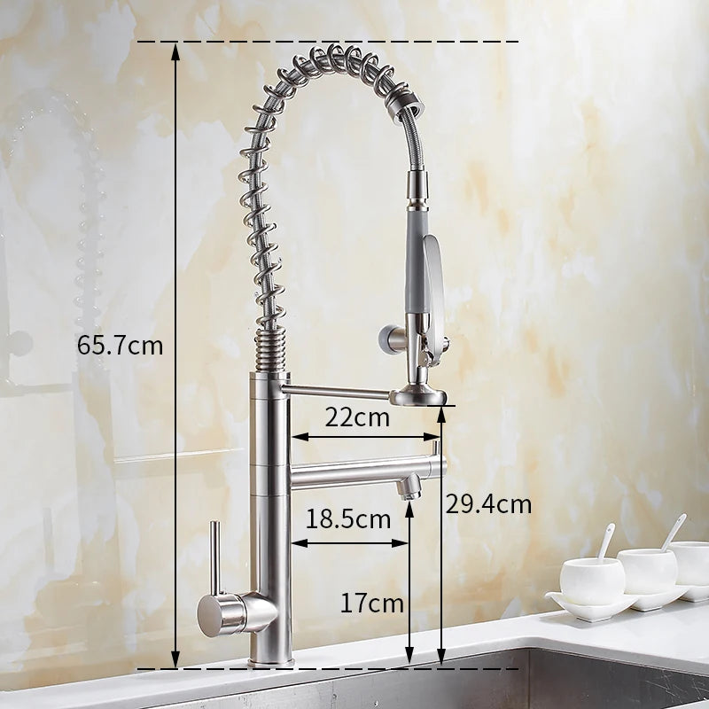 Brass Pull Out Kitchen Faucet With Swivel Spout Mixer