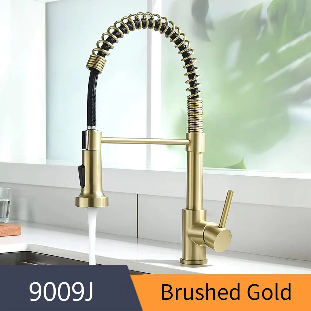 Pull Down Single Lever Kitchen Faucet With Brushed Finish
