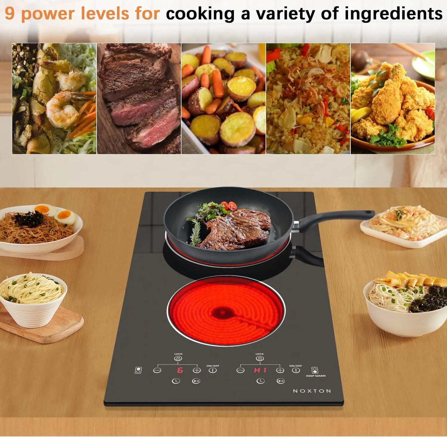NoxTon Dual Zone Ceramic Electric Stove with Timer and Safety Lock