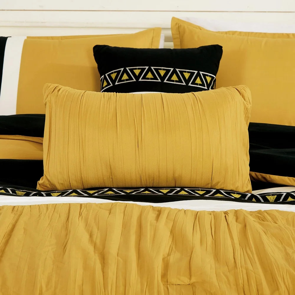 Luxurious Yellow Embroidered Queen Bedding Set Soft Microfiber