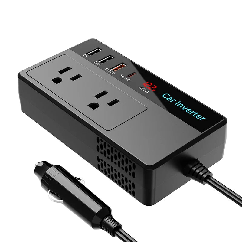 Car Inverter With USB Ports And LED Screen Charger Adapter