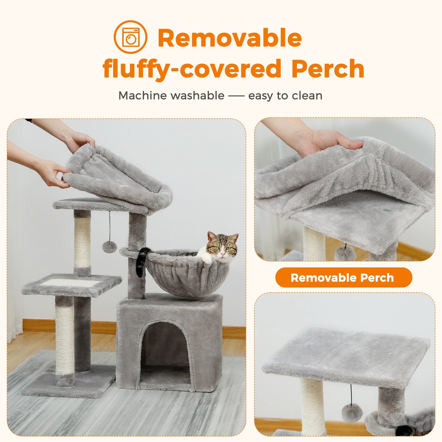 Indoor Cat Tree Condo With Perch And Scratching Board