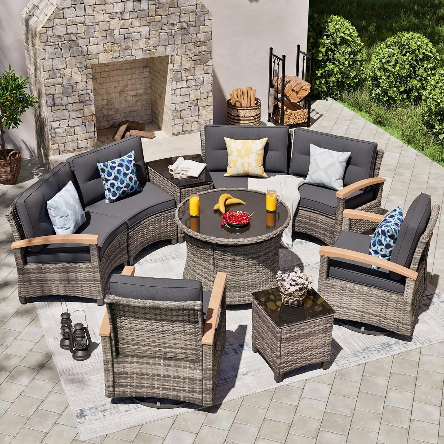 Stylish Half-Moon Outdoor Patio Furniture Conversation Set