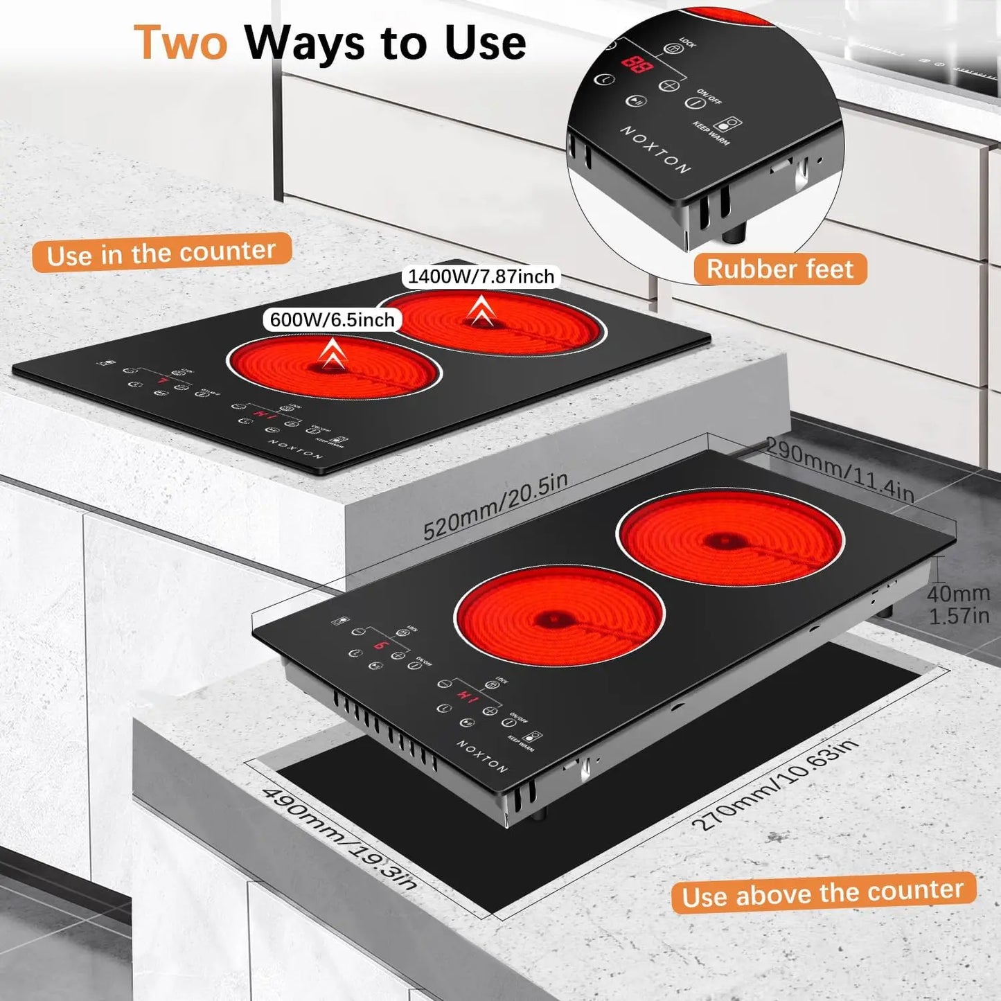 NoxTon Dual Zone Ceramic Electric Stove with Timer and Safety Lock
