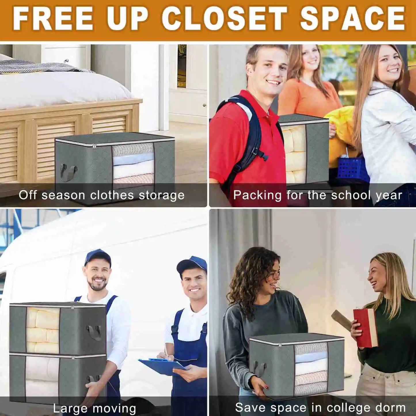 Large Storage Bags with Sturdy Handles for Closet Organization