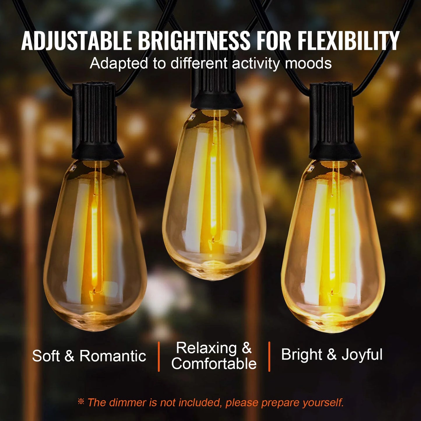 SucceBuy LED Outdoor String Lights 2700K Dimmable Patio