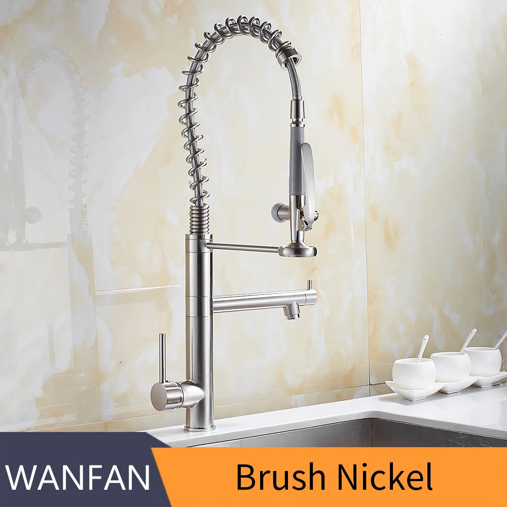 Brass Pull Out Kitchen Faucet With Swivel Spout Mixer