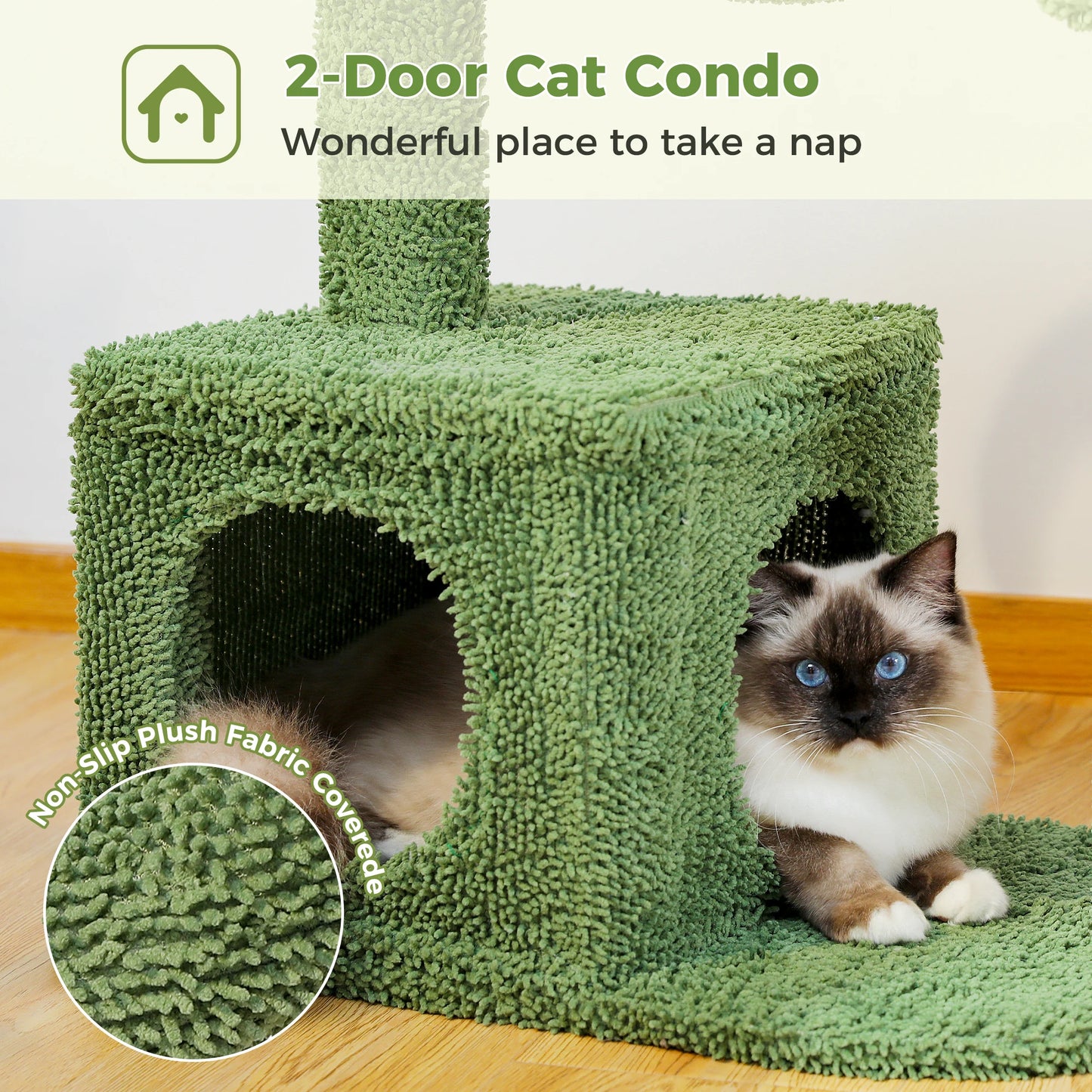 Cactus Cat Tree With Condo Hammock And Dangling Ball