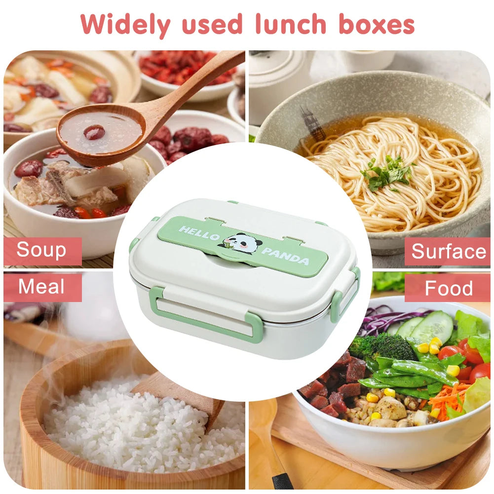 Panda Stainless Steel Thermal Lunch Box with Cutlery Set