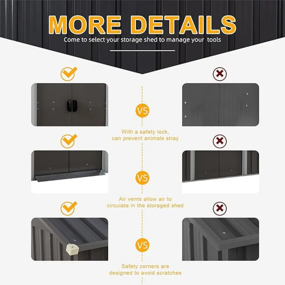 Lockable Outdoor Waterproof Tool Storage Shed for Garden Use