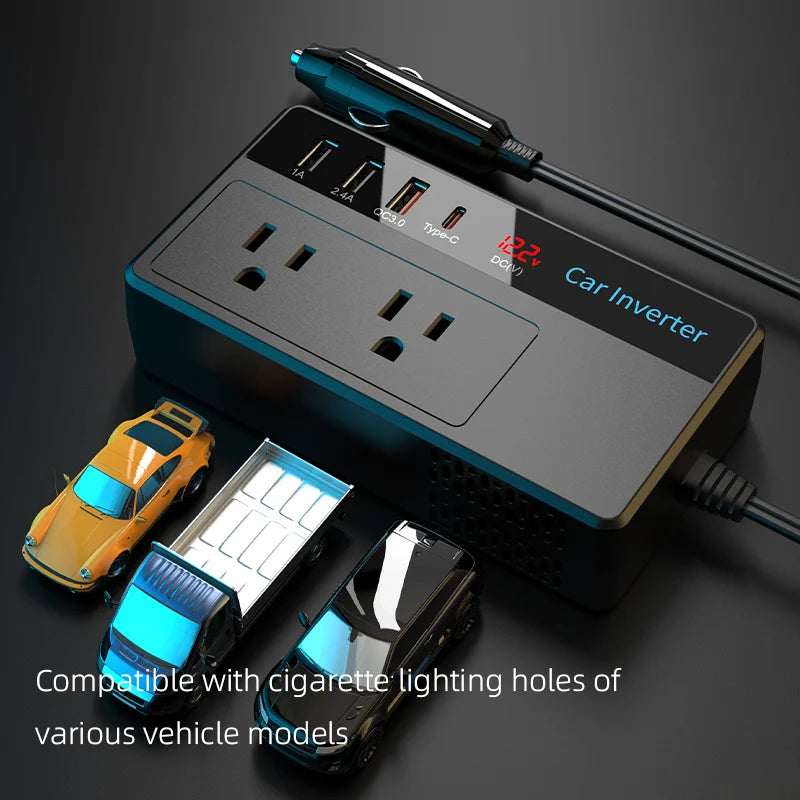 Car Inverter With USB Ports And LED Screen Charger Adapter