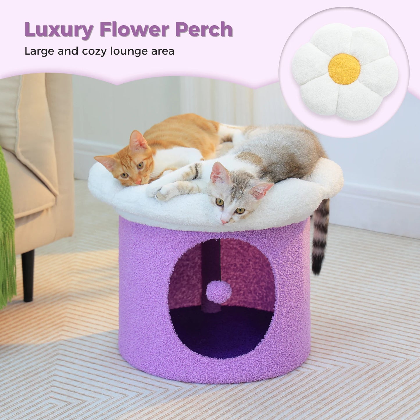Flower Cat House With Pompom Ball For Spacious Multi Cat