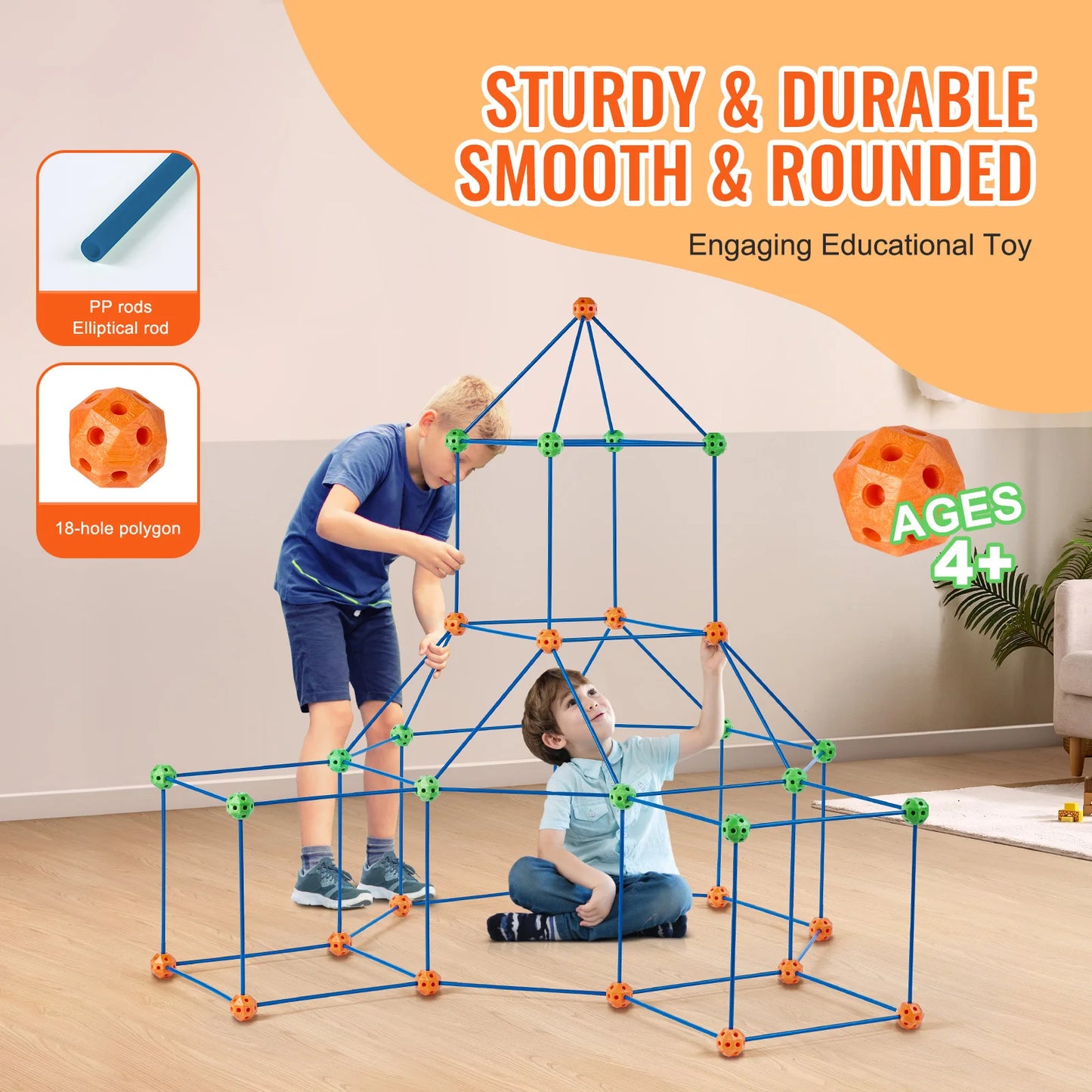 Fort Building Blocks Kids Creative Indoor Play Kit Rods