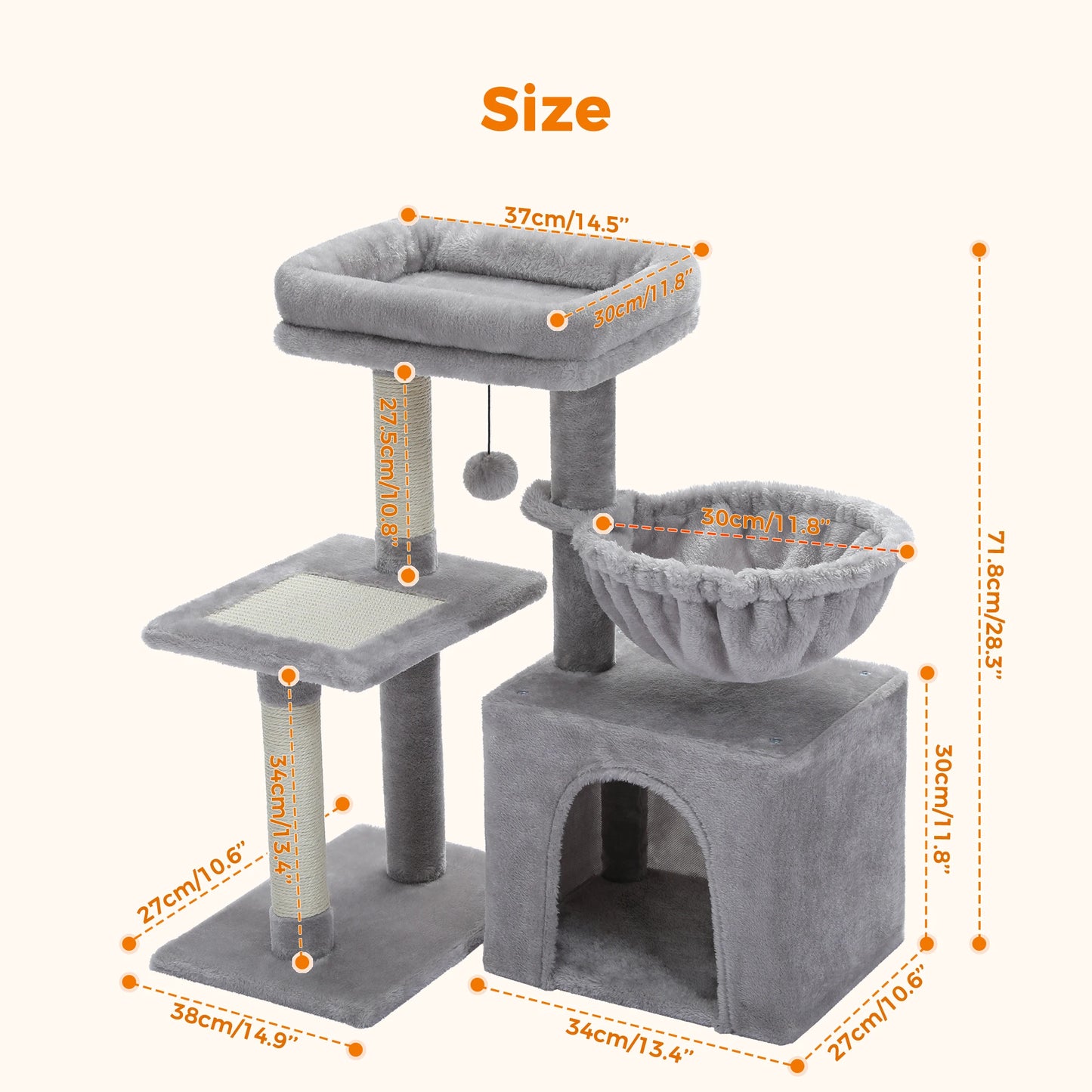 Indoor Cat Tree Condo With Perch And Scratching Board
