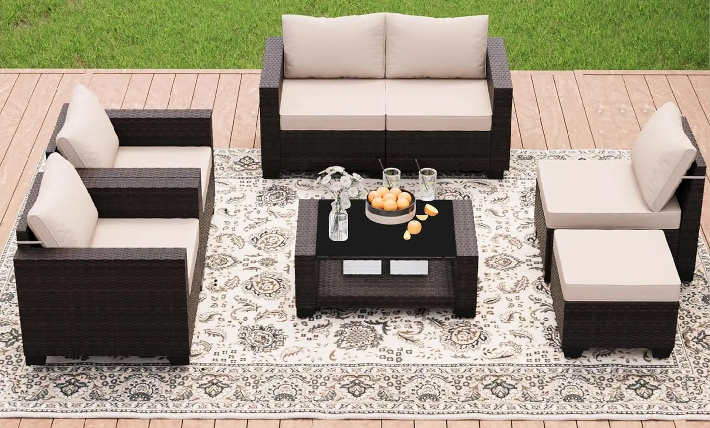 Modern Outdoor Wicker Sectional Sofa Conversation Set for Patios