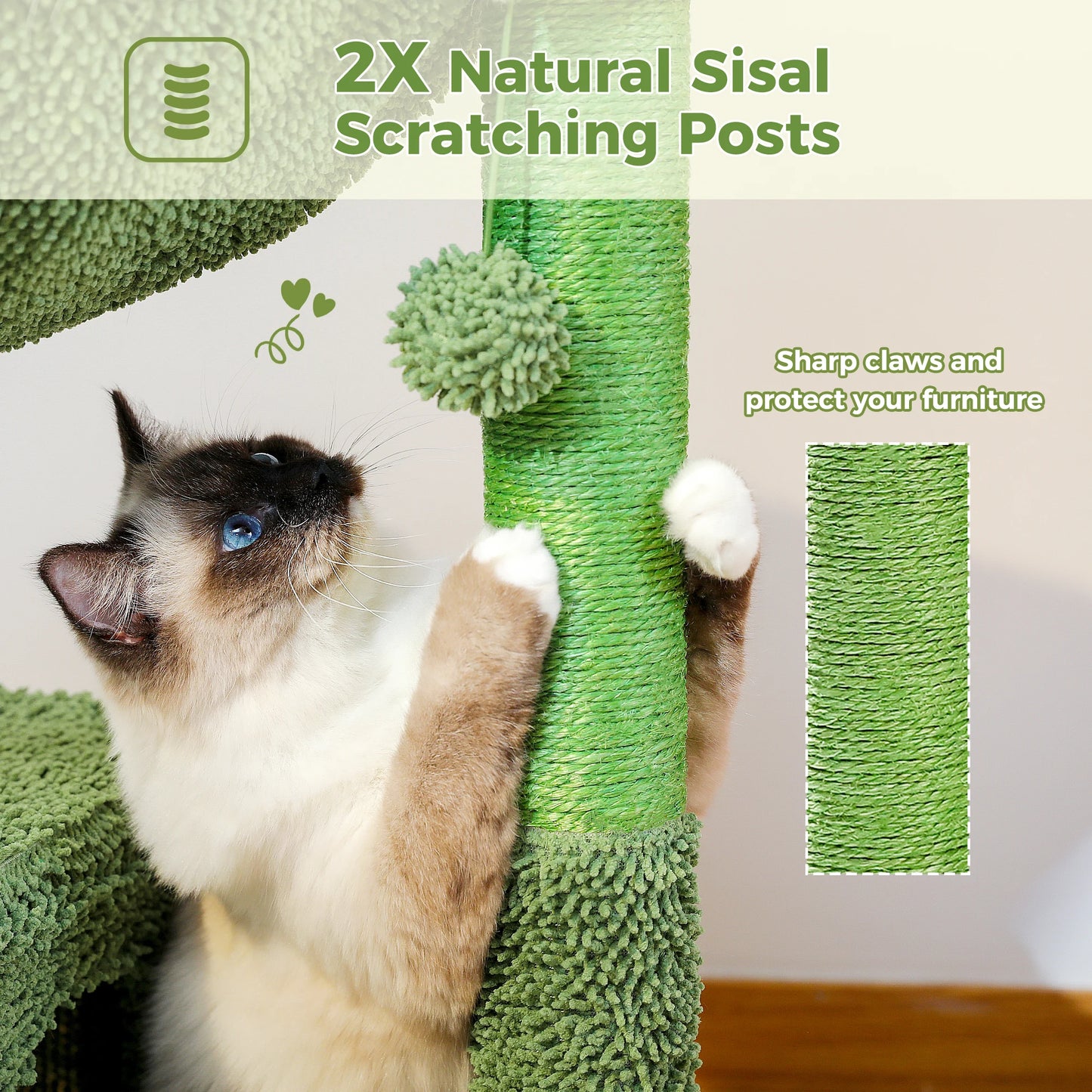Cactus Cat Tree With Condo Hammock And Dangling Ball