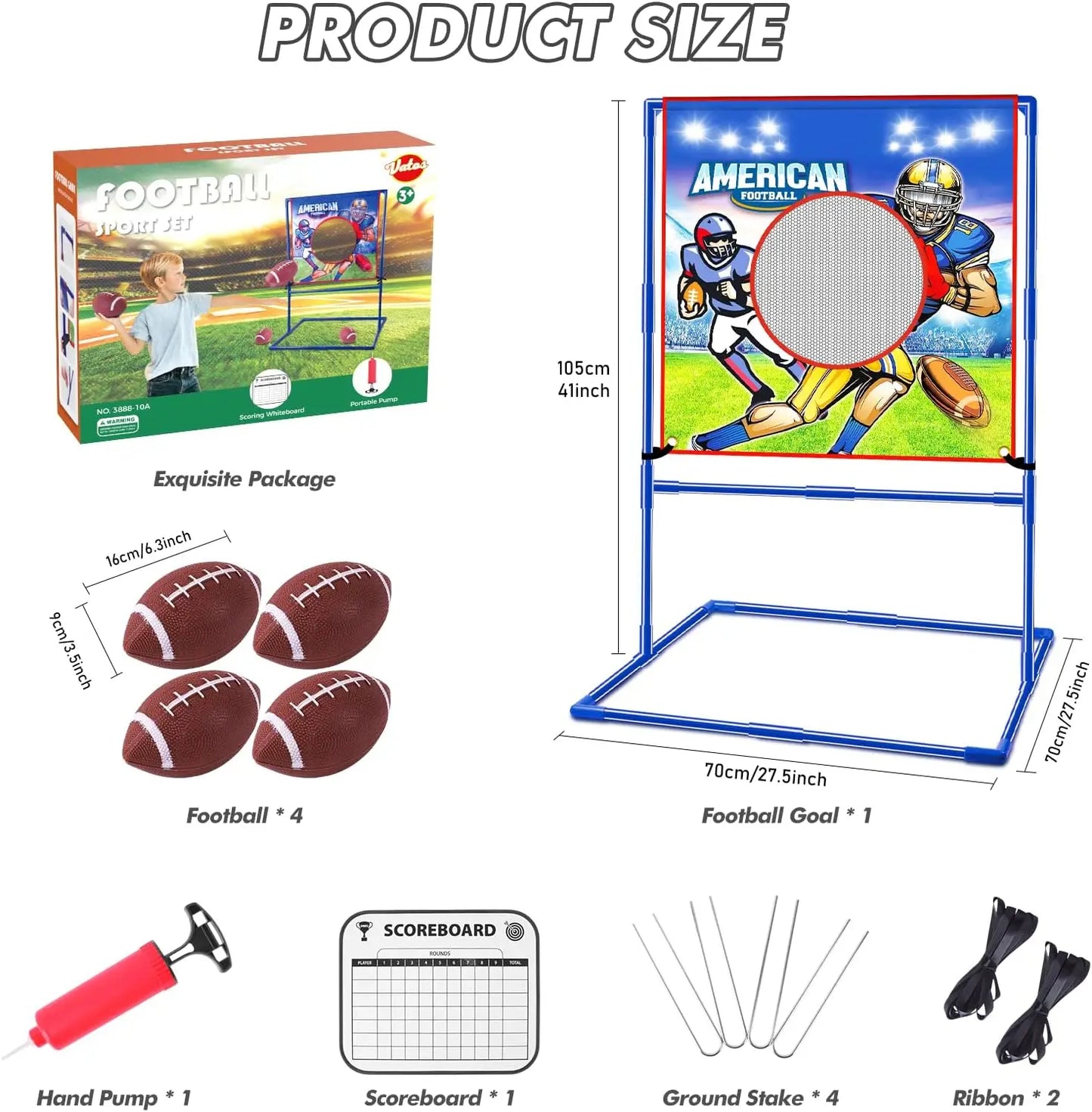 VATOS Rugby Football Toss Target Game Set for Kids