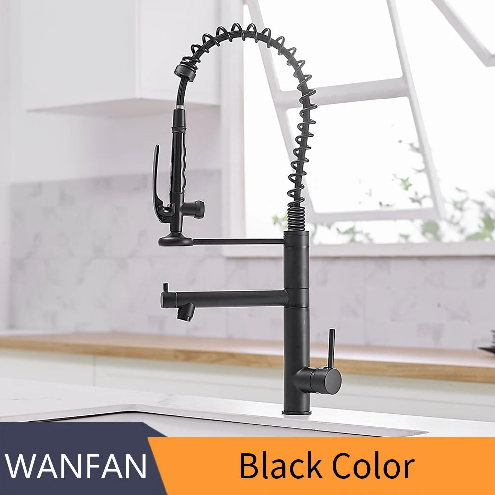 Brass Pull Out Kitchen Faucet With Swivel Spout Mixer