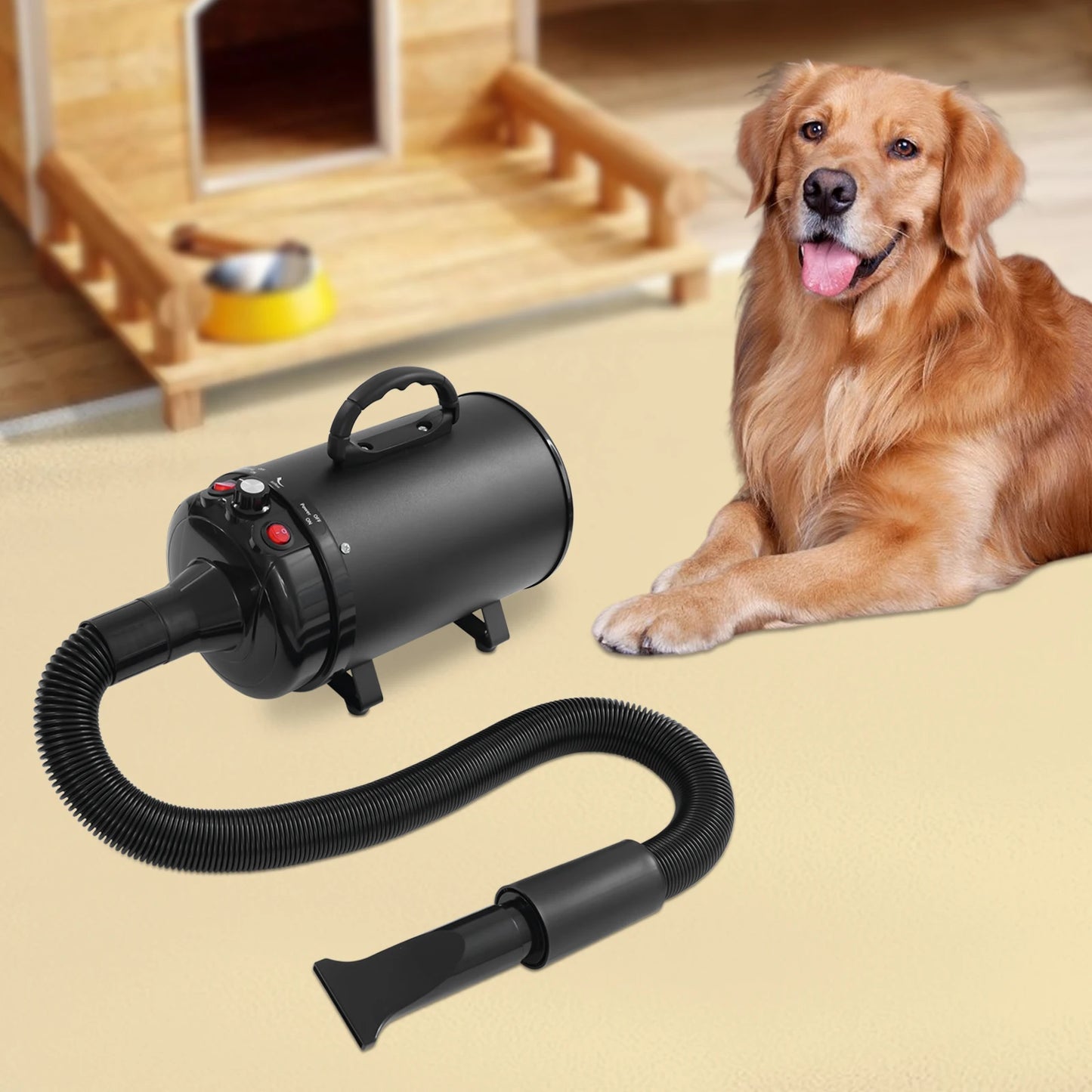 Electric Pet Hair Dryer with Adjustable Wind and Nozzles