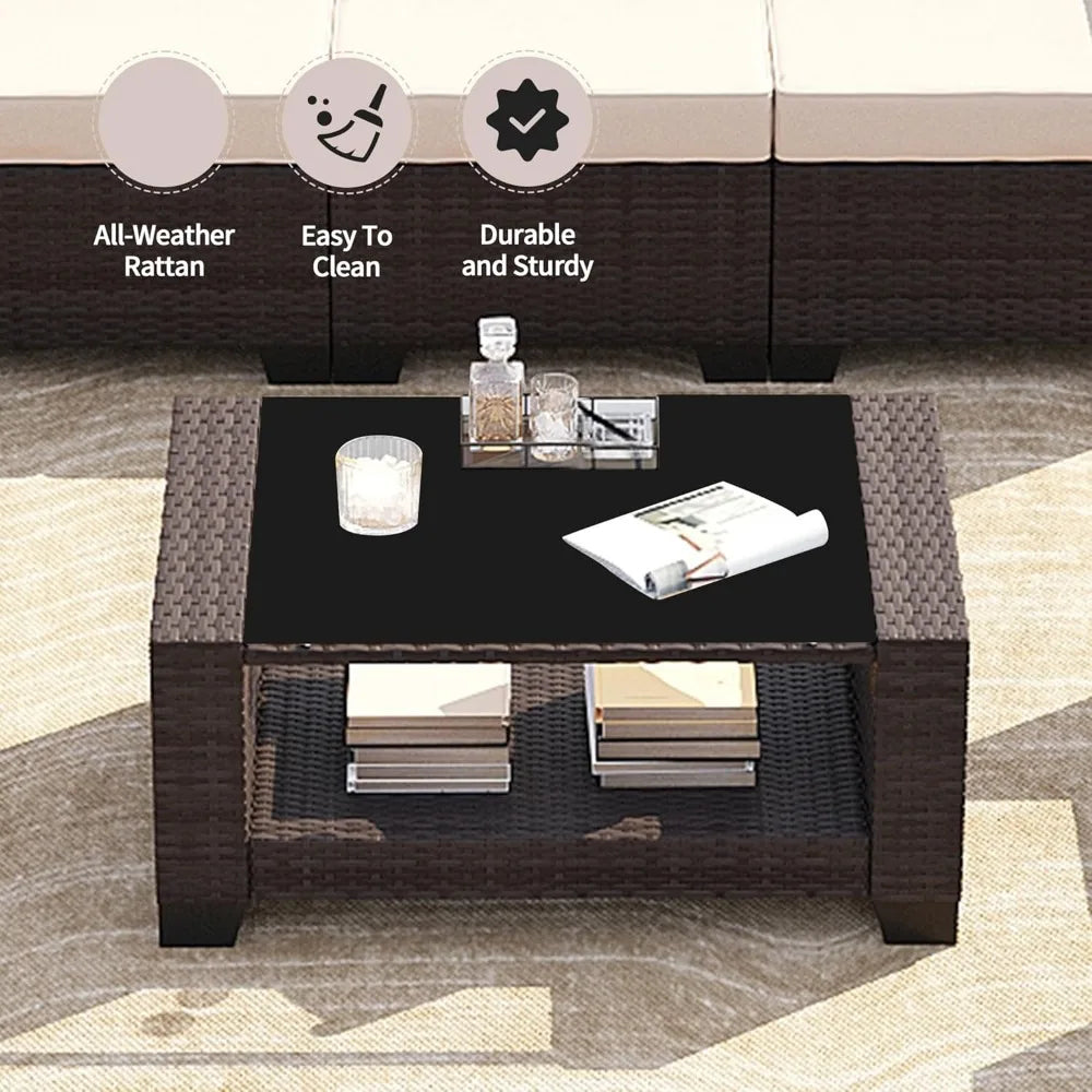 Modern Outdoor Wicker Sectional Sofa Conversation Set for Patios