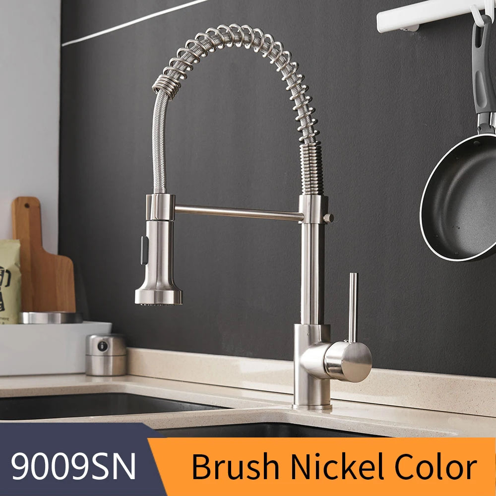 Pull Down Single Lever Kitchen Faucet With Brushed Finish
