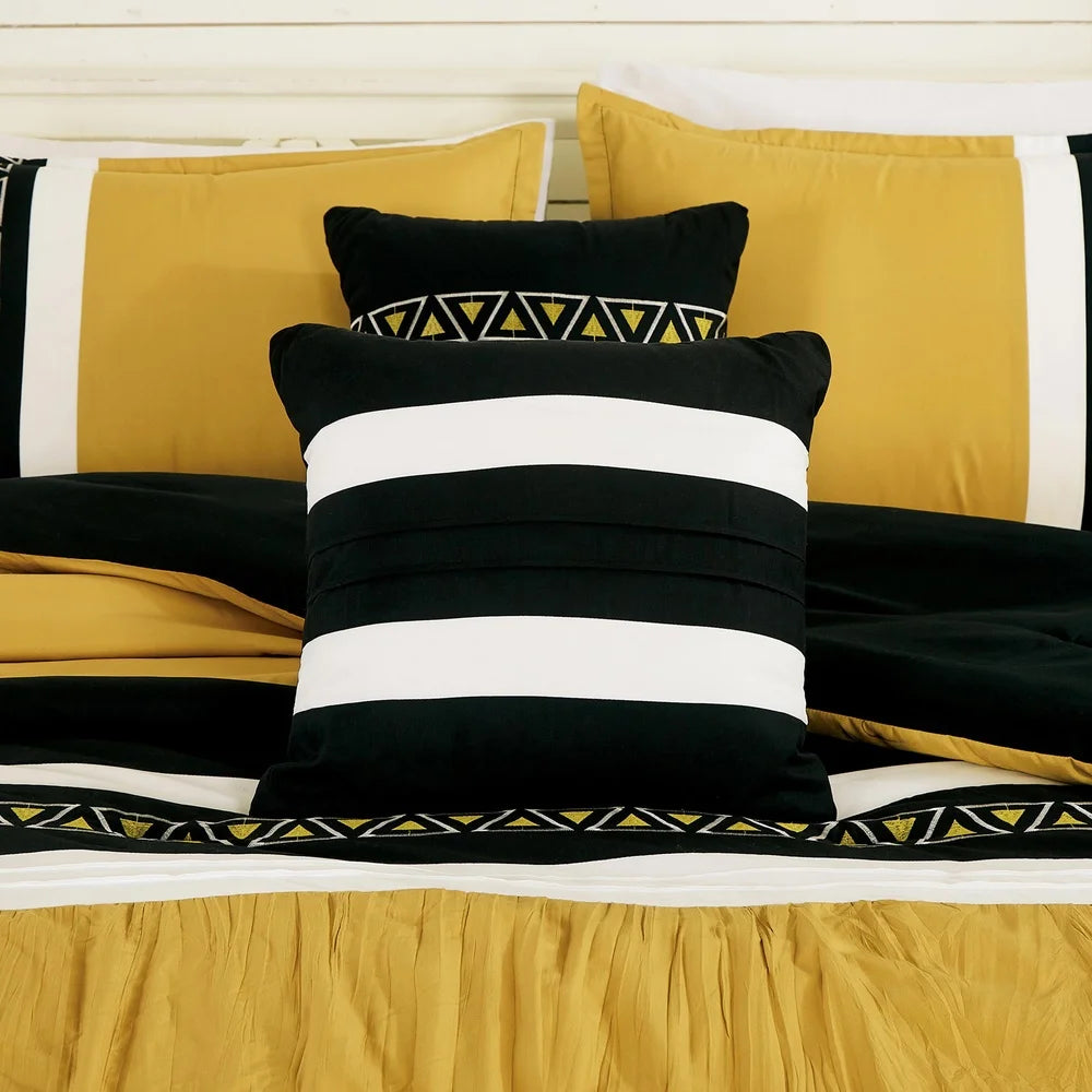 Luxurious Yellow Embroidered Queen Bedding Set Soft Microfiber