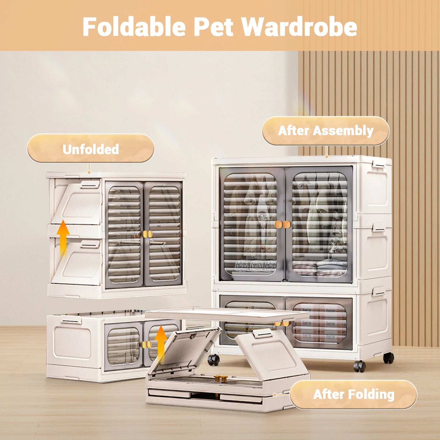 Foldable Multi-layer Plastic Storage Box with Wheels