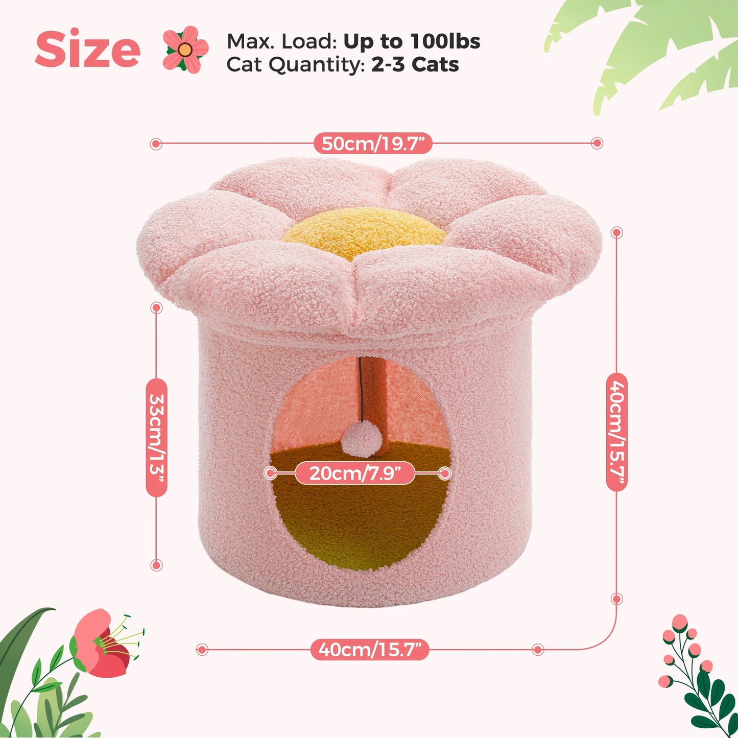Flower Cat House With Pompom Ball For Spacious Multi Cat