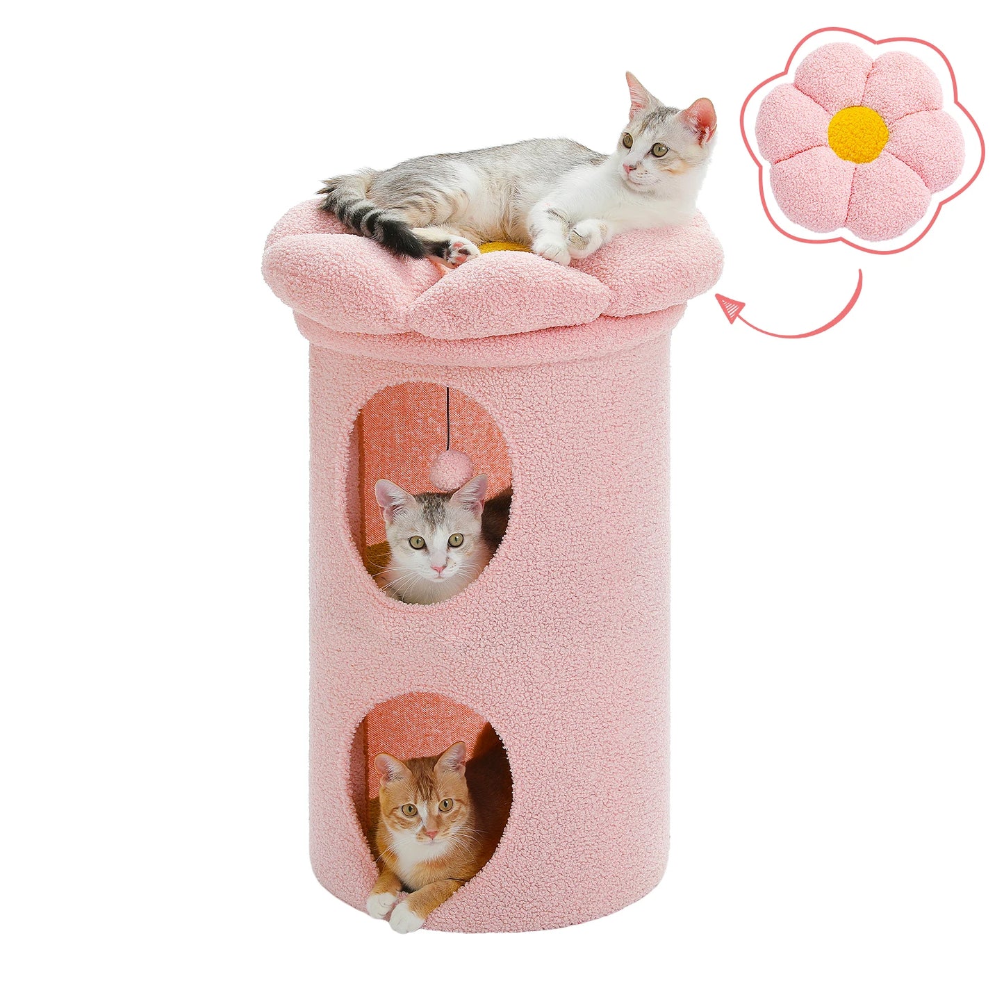 Flower Cat House With Pompom Ball For Spacious Multi Cat