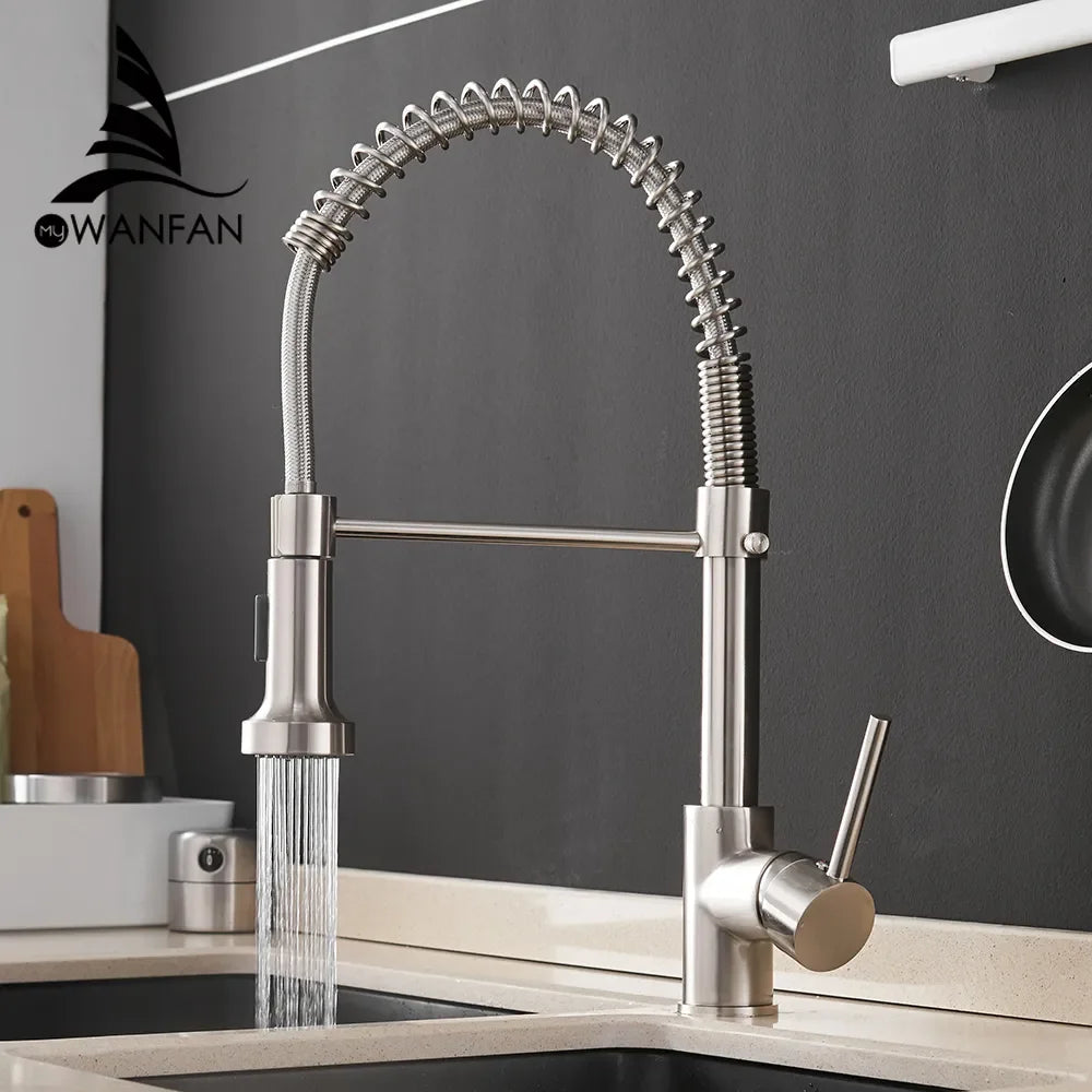Pull Down Single Lever Kitchen Faucet With Brushed Finish