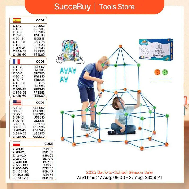 Fort Building Blocks Kids Creative Indoor Play Kit Rods