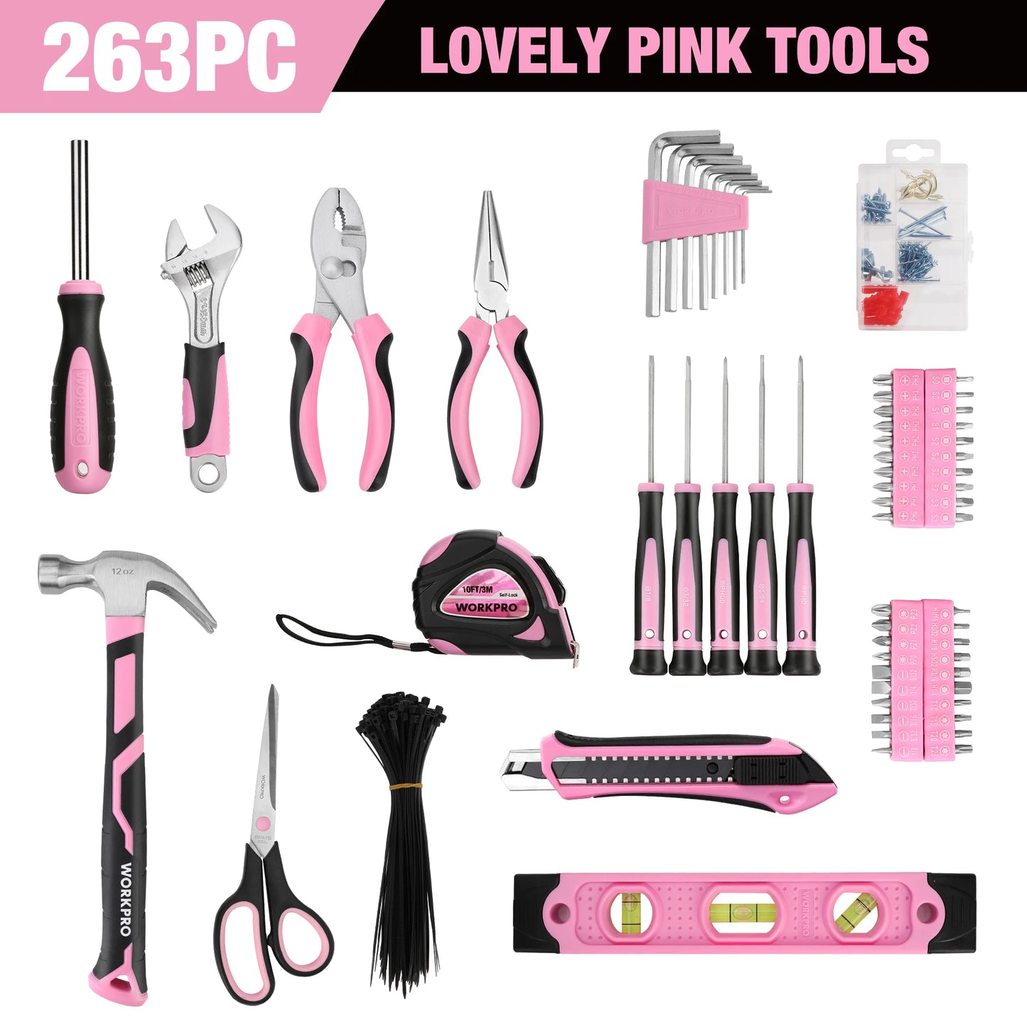 Workpro Pink Tool Kit for Home Repair and DIY Projects