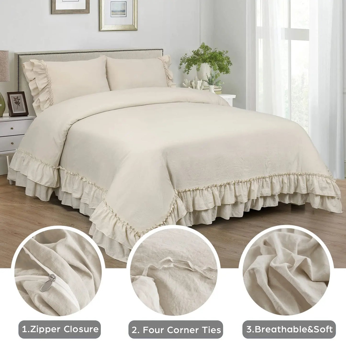 Cozy Farmhouse Ruffled Duvet Cover Set for Elegant Bedding