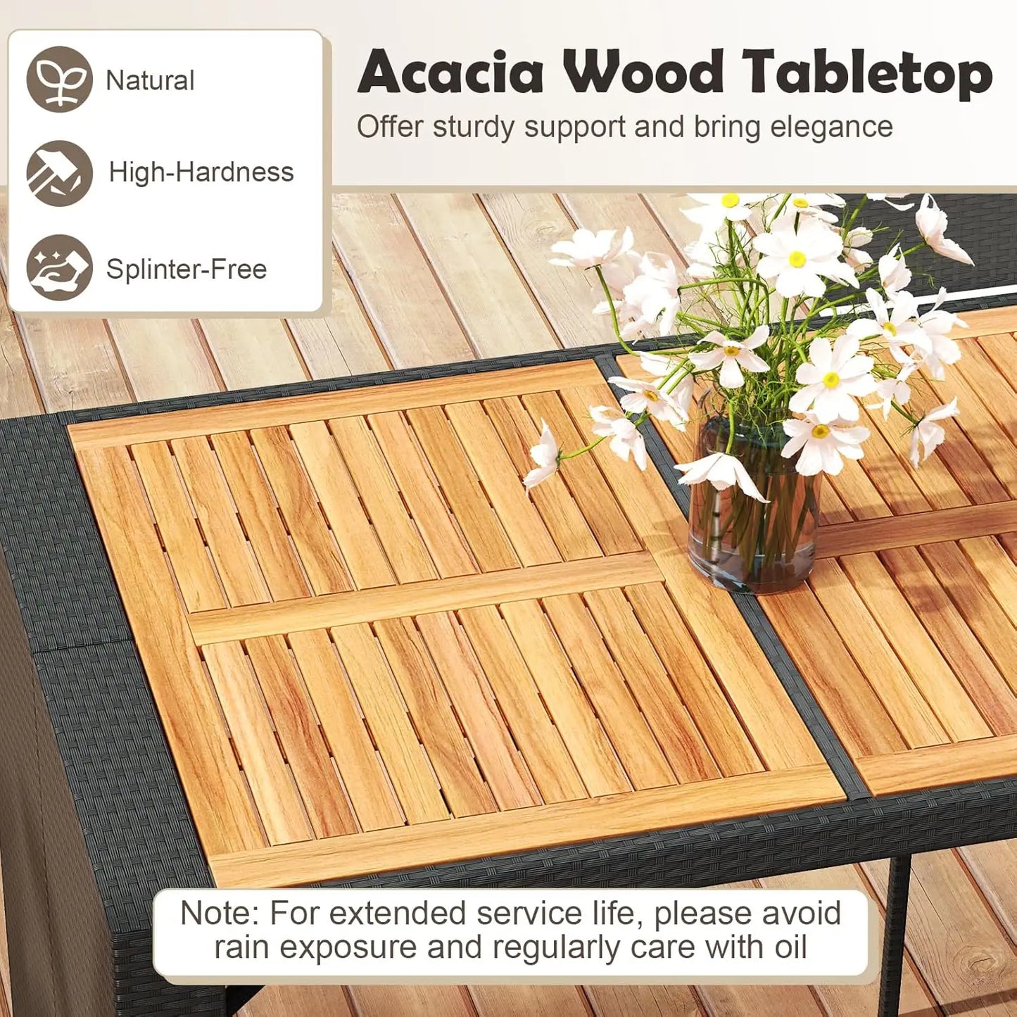 Outdoor Wicker Rattan Bar Set with Acacia Wood Table