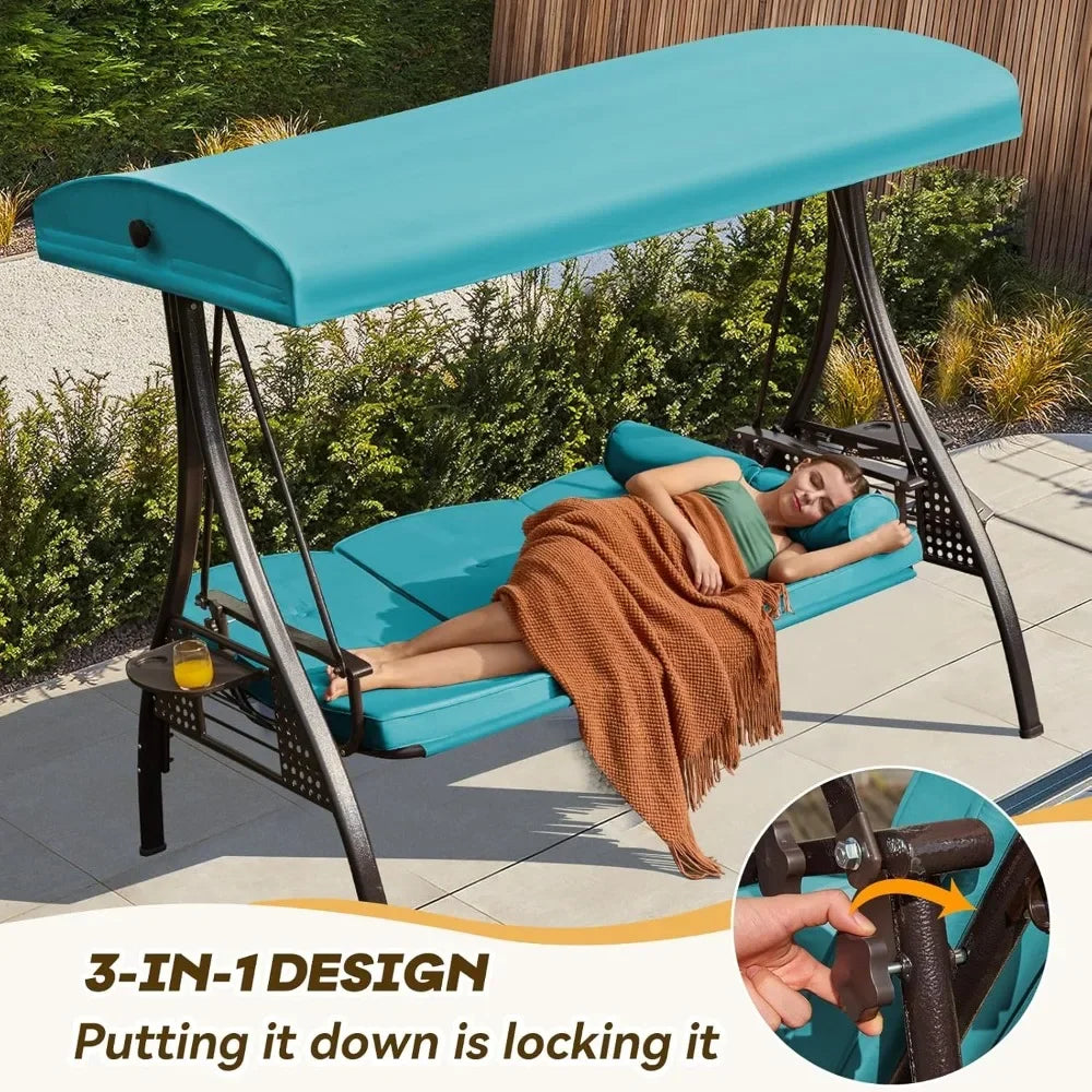 Outdoor Porch Swing with Adjustable Canopy and Thick Cushions