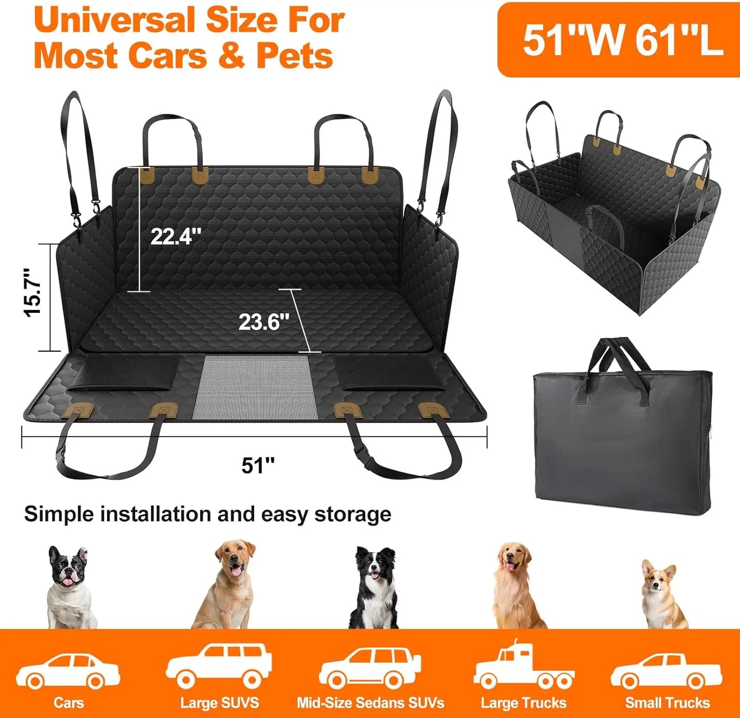 Waterproof Travel Dog Car Seat Hammock for Pet Safety