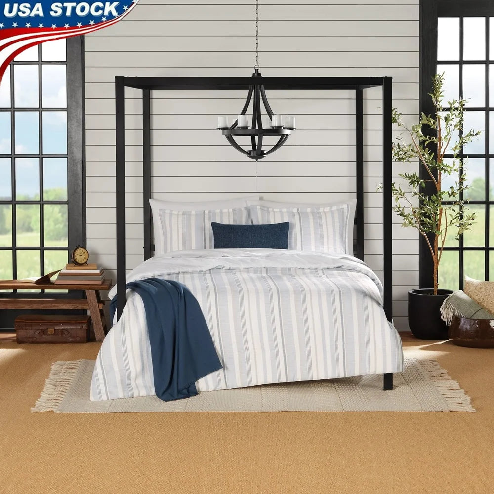 Five Piece Blue Stripe Comforter Set for All Season Comfort