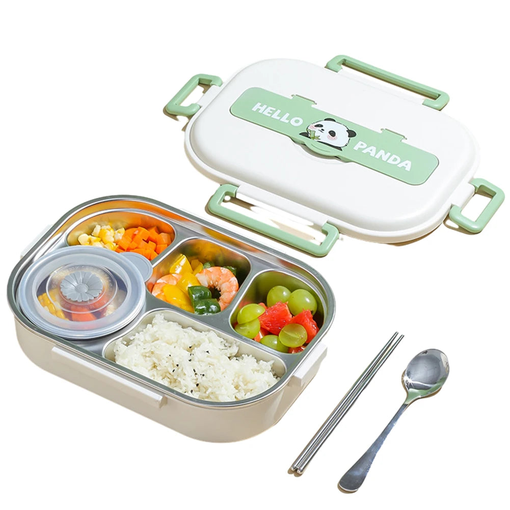 Panda Stainless Steel Thermal Lunch Box with Cutlery Set