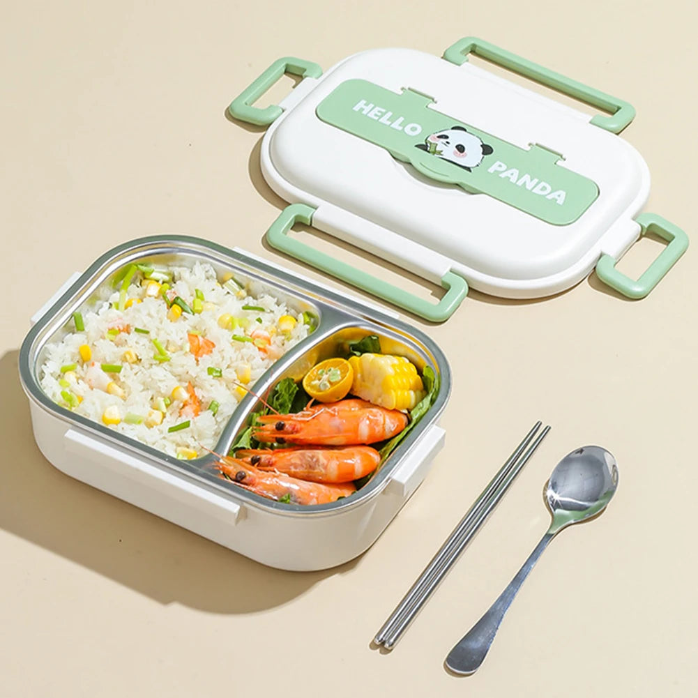 Panda Stainless Steel Thermal Lunch Box with Cutlery Set
