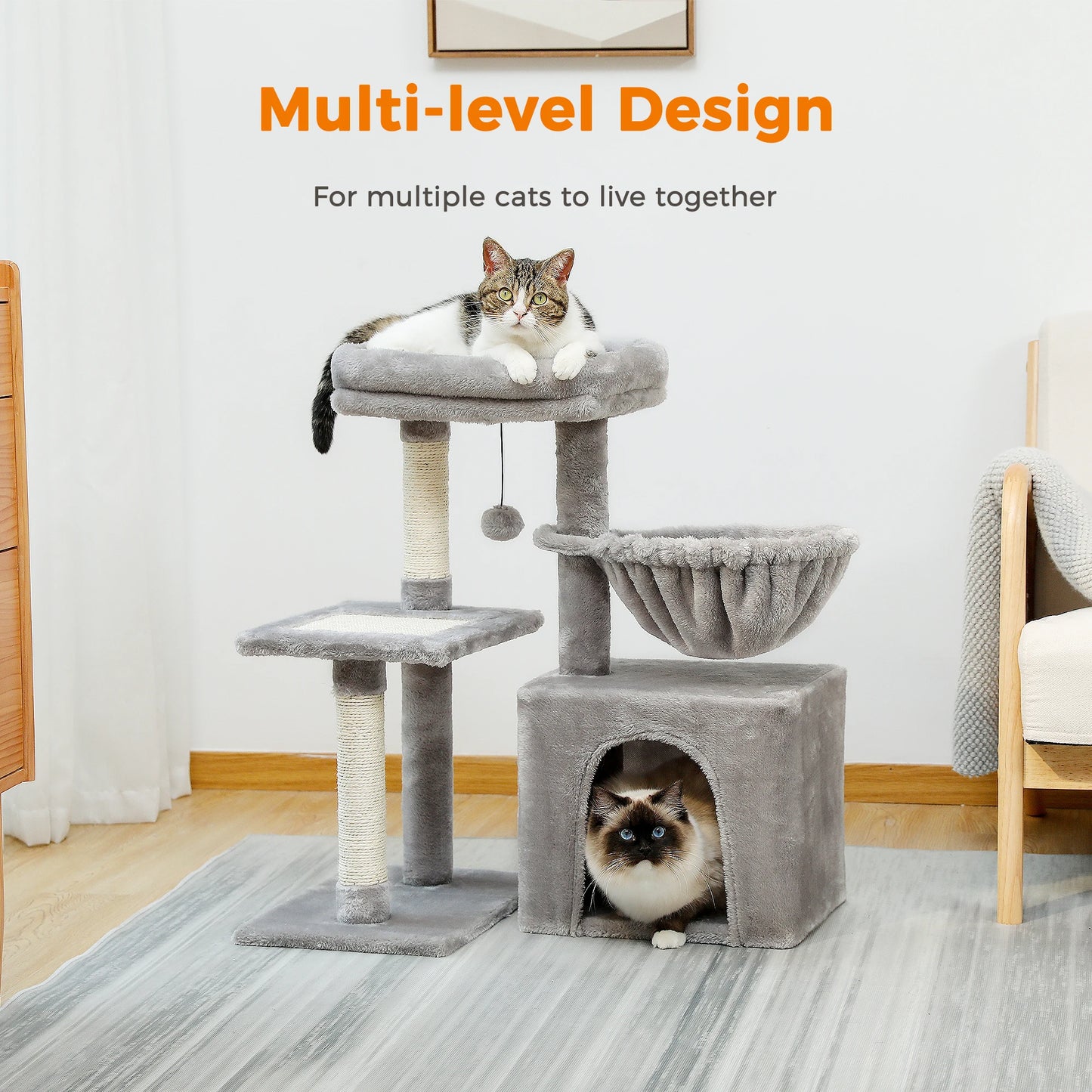 Indoor Cat Tree Condo With Perch And Scratching Board