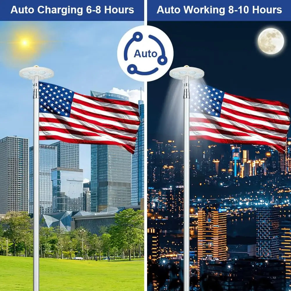 Solar Flag Pole Light with 136 Bright LEDs for Outdoor Use