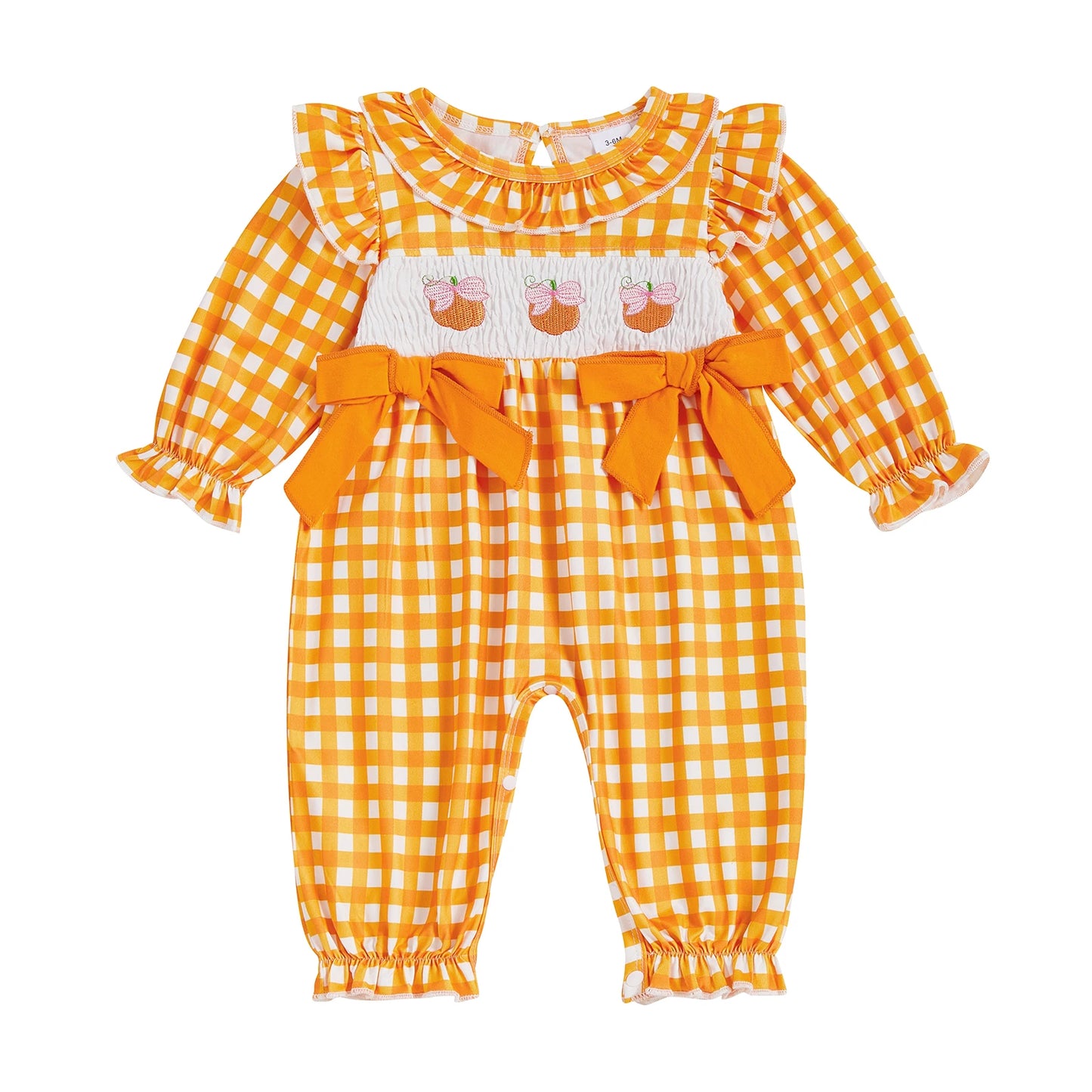 Adorable Toddler Halloween Costume Pumpkin Embroidery Romper