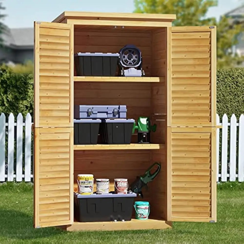 Lockable Storage Cabinet with Double Doors and Three Shelves