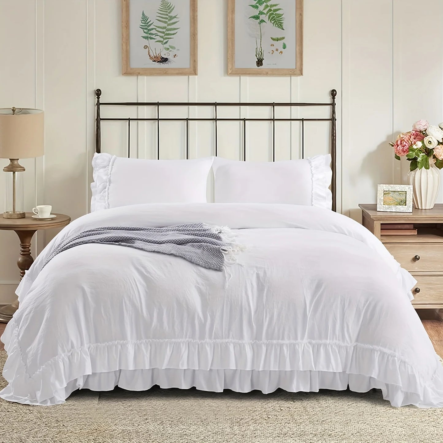 Cozy Farmhouse Ruffled Duvet Cover Set for Elegant Bedding
