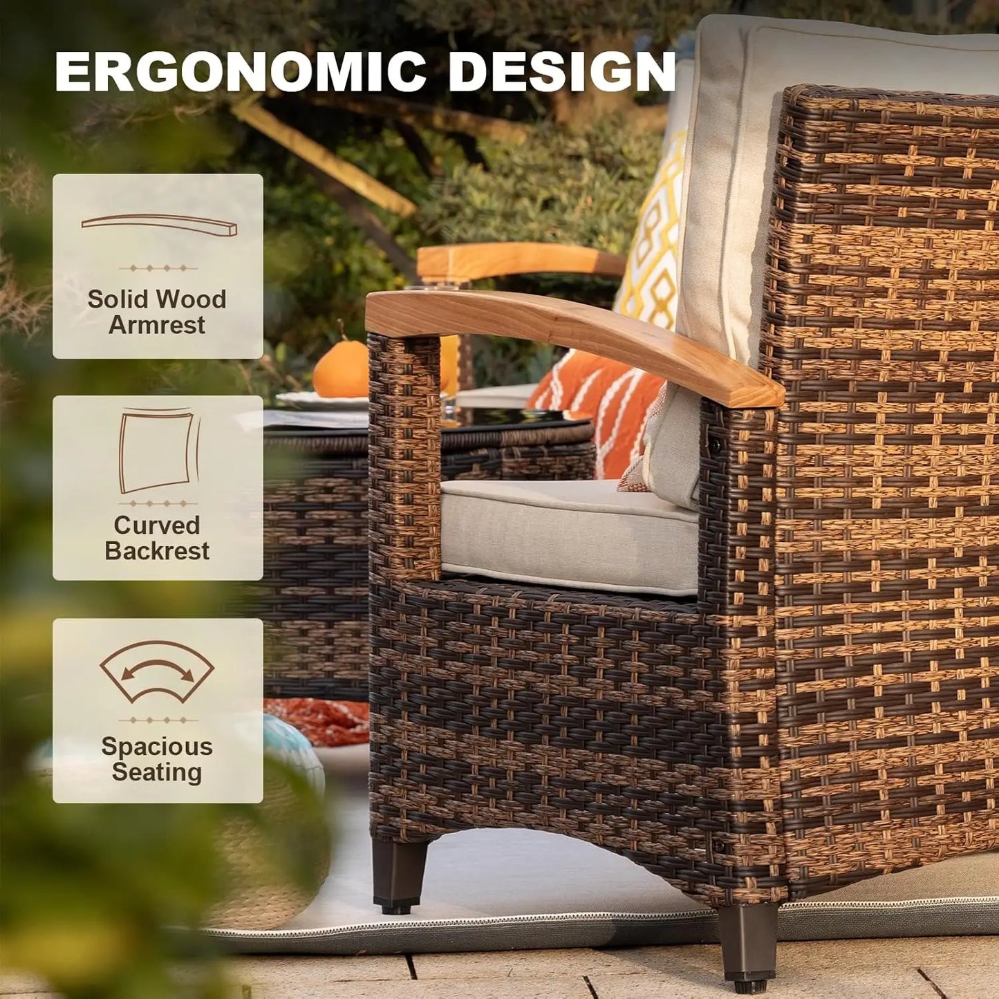 Stylish Half-Moon Outdoor Patio Furniture Conversation Set