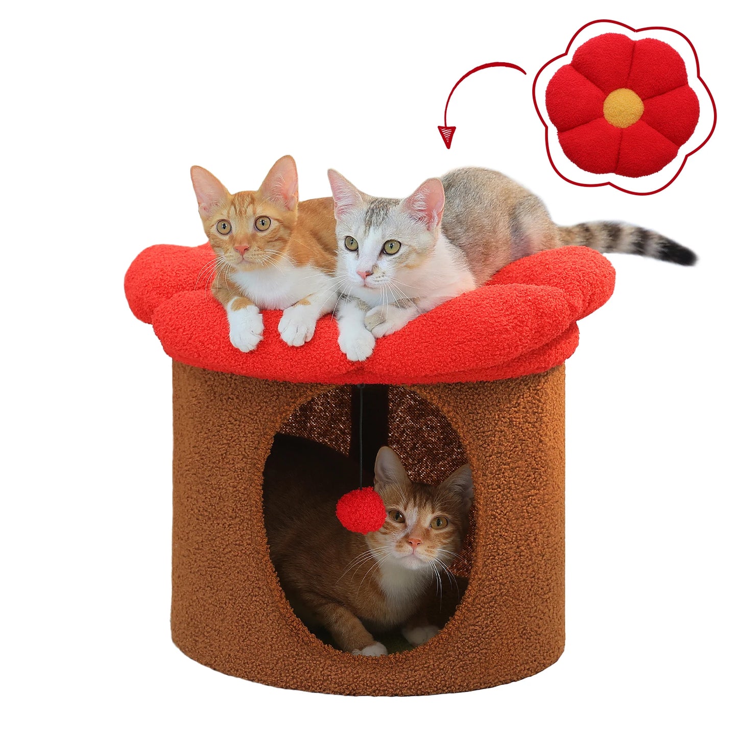 Flower Cat House With Pompom Ball For Spacious Multi Cat
