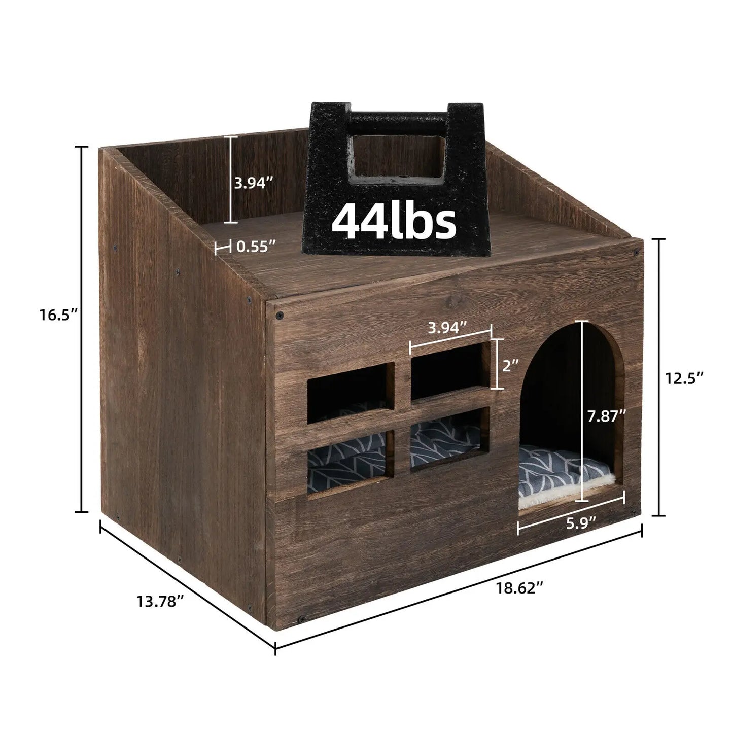 Solid Wooden Cat Litter Box and Lounge with Cushion Pad