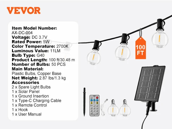 SucceBuy LED Outdoor String Lights 2700K Dimmable Patio