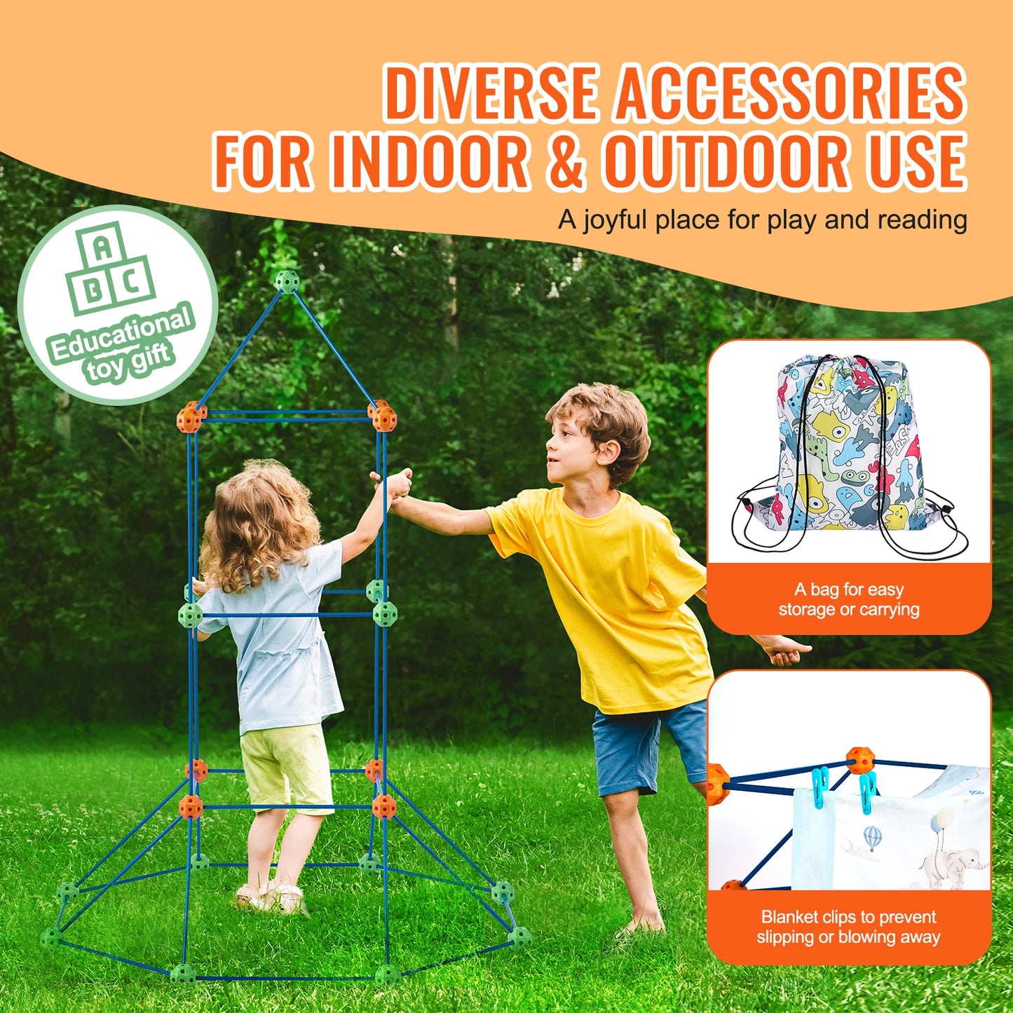 Fort Building Blocks Kids Creative Indoor Play Kit Rods